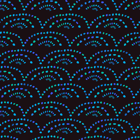 Colorful Seamless Pattern with Dotted Waves. Endless Vector Hand Drawn Texture.のイラスト素材