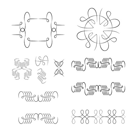 Set of Decorative Elements. Vector Template Flourishes. Calligraphic Elegant Ornament Lines.のイラスト素材