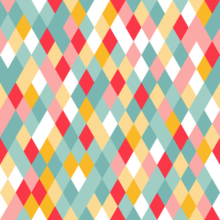 Vibrant Colorful Random Colored Geometric Seamless Pattern. Vector Pixel Rhombus Background. Graphic Textured Puzzle Art.のイラスト素材