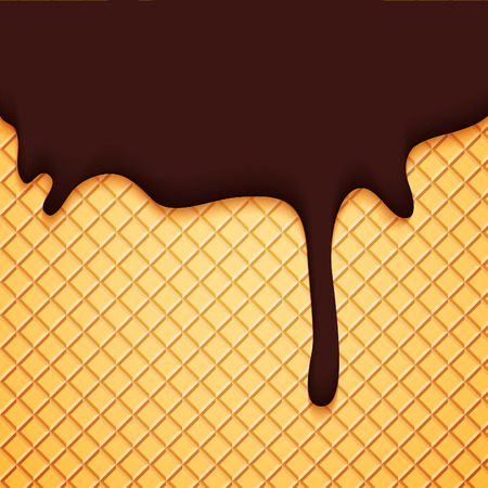 Abstract Vector Cover with Chocolate Ice Cream Glaze and Wafer. Delicious Food Background.のイラスト素材