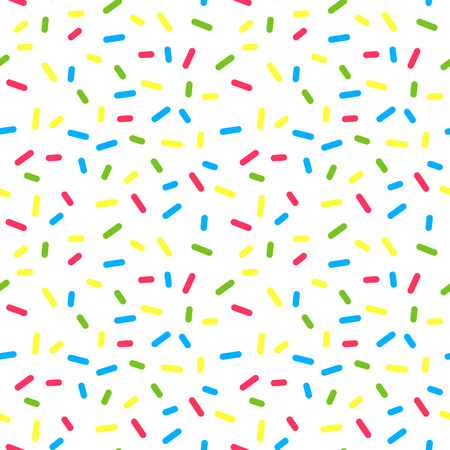 Colorful Donuts Glaze Seamless Pattern with Sprinkle Topping. Vector Bakery Texture. Abstract Food Decoration.のイラスト素材