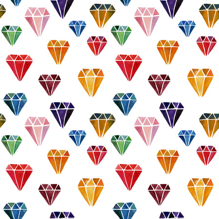 Colorful Seamless Pattern with Watercolor Hand Drawn Diamonds. Vector Background with Jewels.のイラスト素材