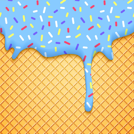 Ice Cream Cone Illustration with Wafer and Blue Glaze. Colorful Vector Food Background.のイラスト素材