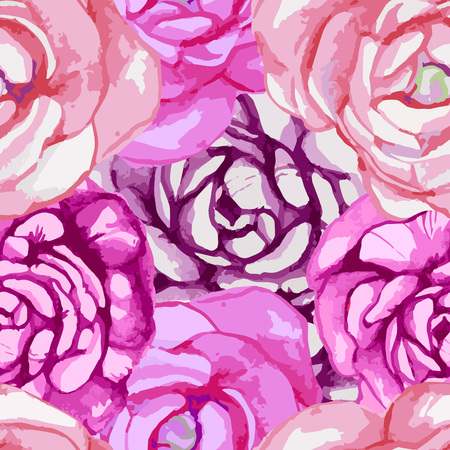 Elegant Watercolor Seamless Pattern with Beautiful Roses. Vector Endless Flowers Background.のイラスト素材