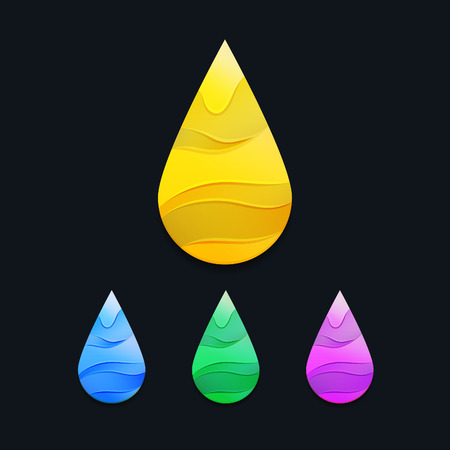 Yellow Oil Drop with Waves. Golden Logo Symbol. Vector Honey Icon. Colorful Decorative Petrol Illustration.のイラスト素材