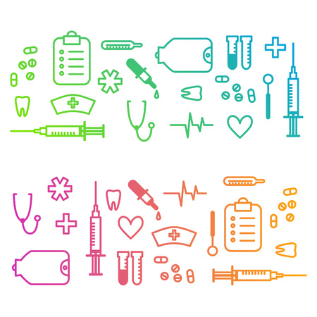 Medical outline background with stylised clinic instruments and symbols. Vector illustration for your design.のイラスト素材