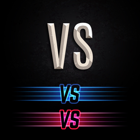 Stone and Colorful Neon Versus Logo. VS Vector Letters Illustration. Competition Icon. Fight Symbol.のイラスト素材