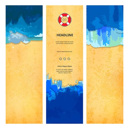 Set of Summer Beach Banners with Ocean and Sea Waves and Sand. のイラスト素材