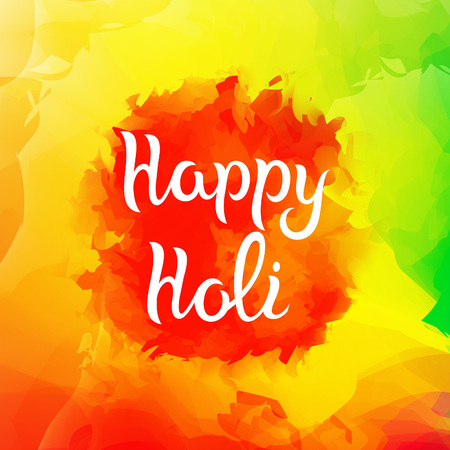 Colorful Background with Paint Splashes. Happy Holi with  Text. India Traditional Festival Decoration.のイラスト素材
