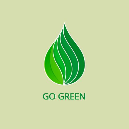 Green Drop with Waves and Leaf. Organic Logo Concept. Abstract Eco Water Icons, Business Logotype Nature Green Concept. Clean Modern Geometric Design.のイラスト素材