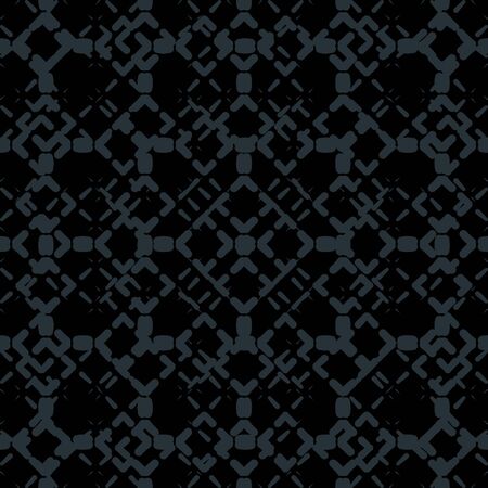 Dark Vector Decorative Seamless Pattern. Repeating Geometric Background with Interlaced Grids. Ornamental Twisted Elements.のイラスト素材