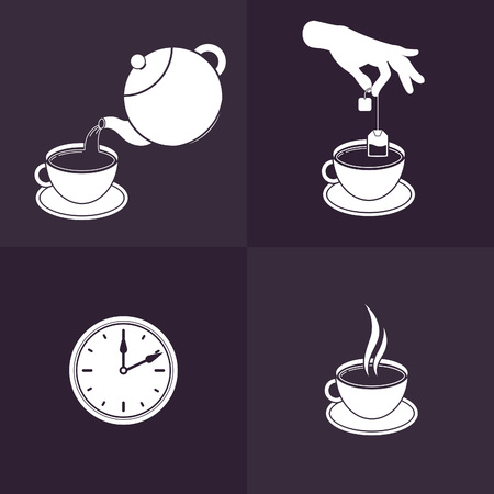 Vector Illustration of Brewing Tea. Isolated Icons for Infographics and Tea Packaging Instructions.のイラスト素材