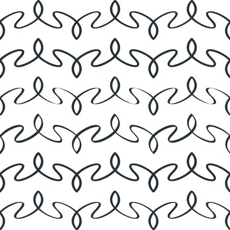 Abstract Linear White and Black Seamless Pattern. Vector Background with Decorative Waves. Horizontal Dynamic Lines.のイラスト素材