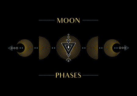 The Phases of the Moon. Cycle from New Moon to Full. Illustration.のイラスト素材