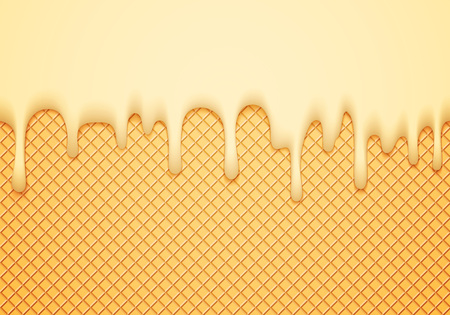 Abstract Vector Banner with Milk Plombir Ice Cream Border and Wafer. Delicious Food Background. Sweet Glaze Seamless Pattern.のイラスト素材