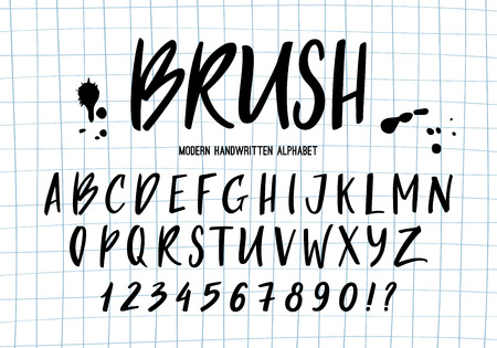 Grunge Painted Capital Handwritten Alphabet. Vector Hand Drawn Brush Strokes Font.のイラスト素材