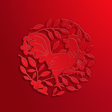Vector Traditional Chinese Rooster Paper Cutting. 2017 New Year Decorative Symbol. Oriental Culture Holiday Illustrationのイラスト素材