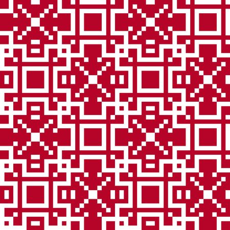 Vector Geometric Christmas Ornament. Warm Sweater Seamless Pattern. Embroidery Red and White Background.のイラスト素材