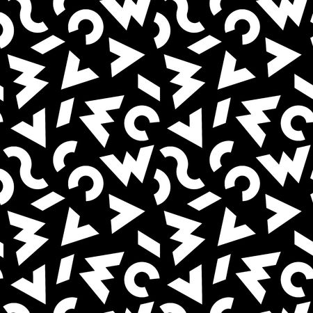 Black and White Seamless Pattern with Abstract Scattered Symbols. Vector Background with Stylized Letters.のイラスト素材
