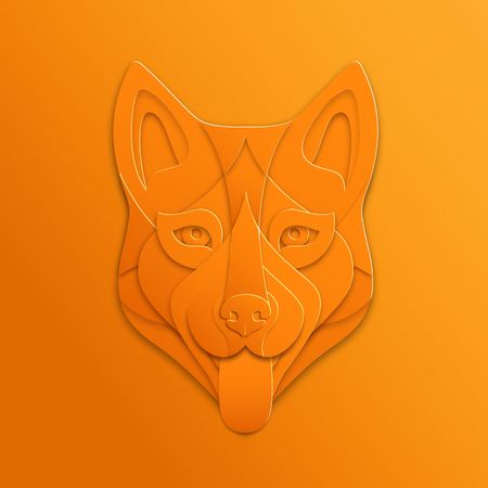 Orange Dog Mask in Paper Cut Style Illustration. Vector Decorative Animal Head with Tongue.のイラスト素材