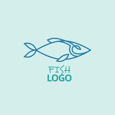 Minimalist Vector Logo of Blue Fish. Symbol for Seafood Restaurants, Fishing Markets or Asian Street Foodsのイラスト素材