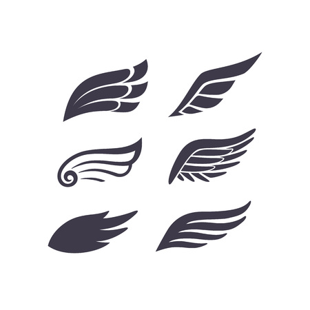 Vings Silhouettes Vector Set. Stylized Elements for Logo, Label and Badge Designsのイラスト素材