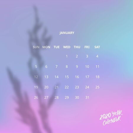Vector Calendar Design for January of 2020 Year with Overlay Branch. Week Starts Sunday.のイラスト素材