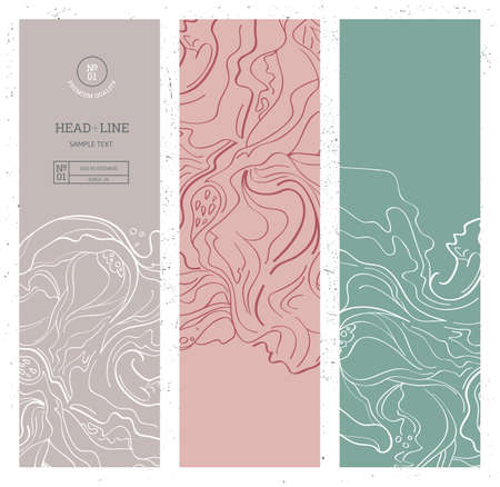 Set of Vertical Minimalist Banners with Abstract Art Doodles. Vector Creative Graphics. Modern Backgroundsのイラスト素材