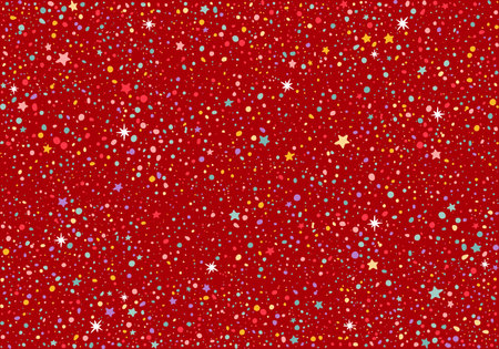 Seamless Pattern with colorful dots and stars on redのイラスト素材