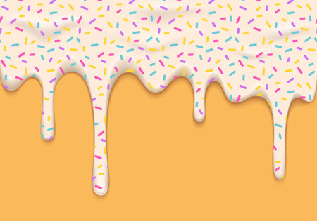 Vector Illustration with Melting White Ice Cream with Sprinkles. Abstract Realistic Food Backgroundのイラスト素材