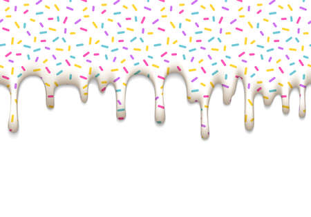 Vector Illustration with Dripping White Glaze Isolated on White Background. Sweet Seamless Border with Pattern.のイラスト素材
