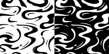 Set of Two Black and White Vector Seamless Patterns with Abstract Water Wavesのイラスト素材