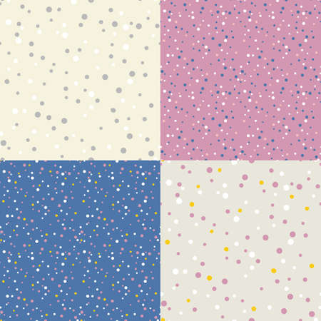 Set of Colorful Polka Dot Seamless Patterns. Vector Endless Texture. Abstract Party Pattens with Confettiのイラスト素材