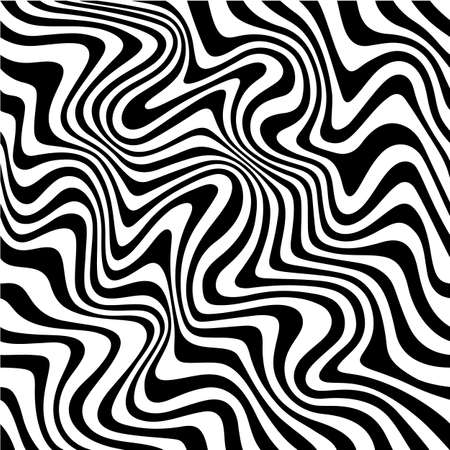 Vector Seamless Pattern with Distorted Stripes. Abstract Minimalist Monochrome Waves. Water Ripple Textureのイラスト素材