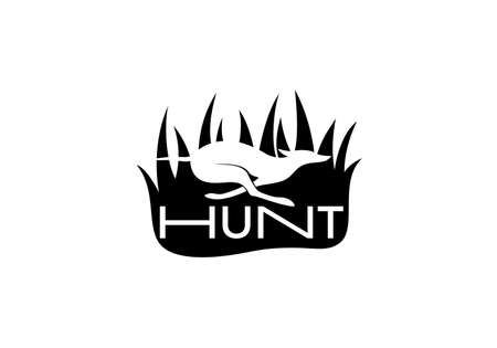 a Hunting Dog Running in the Bushes. Negative Space Style. Illustration of a Silhouette of a Dog Chasing Preyのイラスト素材