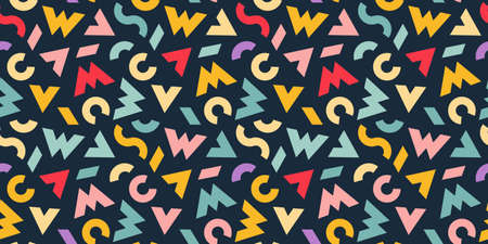Vector Seamless Pattern with Colorful Shapes. Abstract Texture with Lettersのイラスト素材