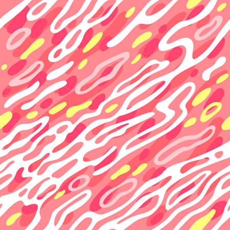 Seamless Pattern with Cartoon Splashes. Vector Illustration of Pink Juice for Packaging and Banners Backgroundのイラスト素材