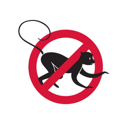 Vector Illustration of Warning Monkey Sign. Monkeypox 2022 Virus Symbol. Monkey Pox Zoonotic Disease Transmitted by Monkeyのイラスト素材