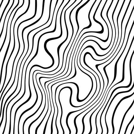 Vector Seamless Pattern with Distorted Stripes. Abstract Minimalist Monochrome Waves. Water Ripple Texture. Psychedelic Background with Swirl Linesのイラスト素材