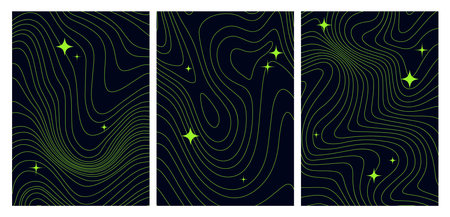 Funky Y2k Bg with Sparkle Stars. Vector Set of Metaverse Illustrations with Linesのイラスト素材
