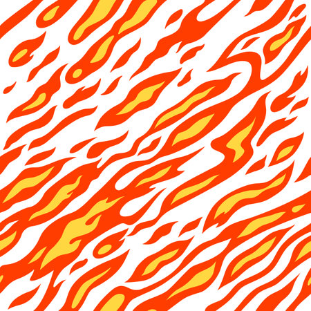 Red and Yellow Flame Seamless Pattern. Vector Cartoon Fire Texture. Abstract Background with Smoke and Flamesのイラスト素材