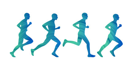 Vector Silhouettes of Runners. Minimalist Design Concept for Marathon Logo, Competitions Icon and Symbol for Runners Sport Schoolのイラスト素材