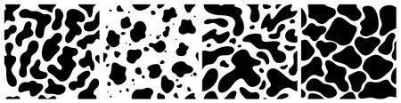 Set of Vector Seamless Pattern with Organic Shapes. Irregular Monochrome Graphic Forms. Contemporary Scandinavian Backgrounds with Black Blotsのイラスト素材