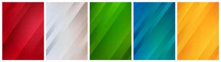 Red, Green, Yellow, White and Blue Backgrounds. Vector Abstract Gradients with Stripes. Minimal Textures Setのイラスト素材