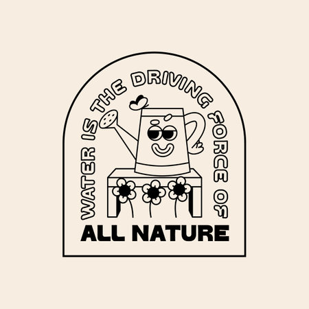 Funny Retro Illustration with Cartoon Garden Watering Can and Quote About Water. Vector Character in Vintage Style. Outdoor Summer Gardening Symbolのイラスト素材