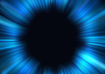 Vector Circle Burst with Blue Shiny Light. Abstract Glowing Energy Rays Effect on Dark Background.の写真素材