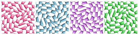 Vector Set of Psychedelic Checkerboard Seamless Patterns in 3D Render Style. Y2k Texture with Swirl Groovy Waves. Distorted Checkered Backgroundの写真素材