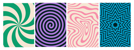 Psychedelic Swirl Carnival Pattern. Retro Waves, Swirl, Twirl Background. Abstract Groovy Texture. Y2k aestheticのイラスト素材