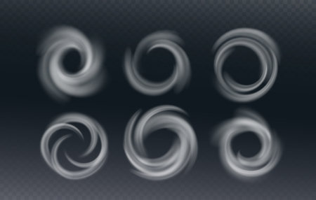 Air Flow Swirl Light Effect. Spiral Wind Circle Stream Illustration. Circular Air Vortex Waves From Conditionerのイラスト素材