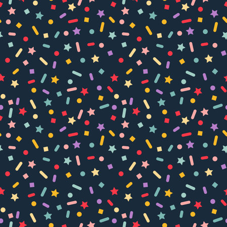 Abstract Seamless Pattern with Confetti and Stars. Fun Carnival Party Texture. Vector Backgroundのイラスト素材